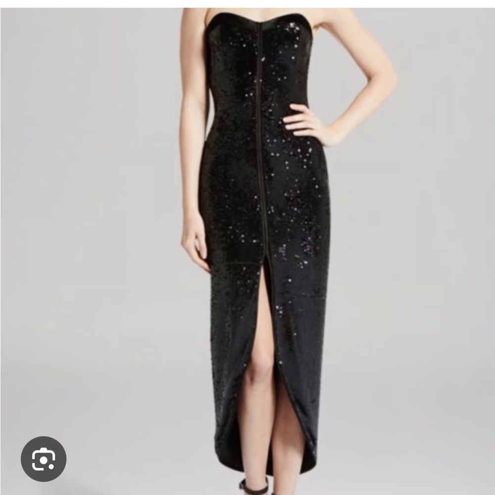 Halston Heritage Black Sequin Strapless Dress